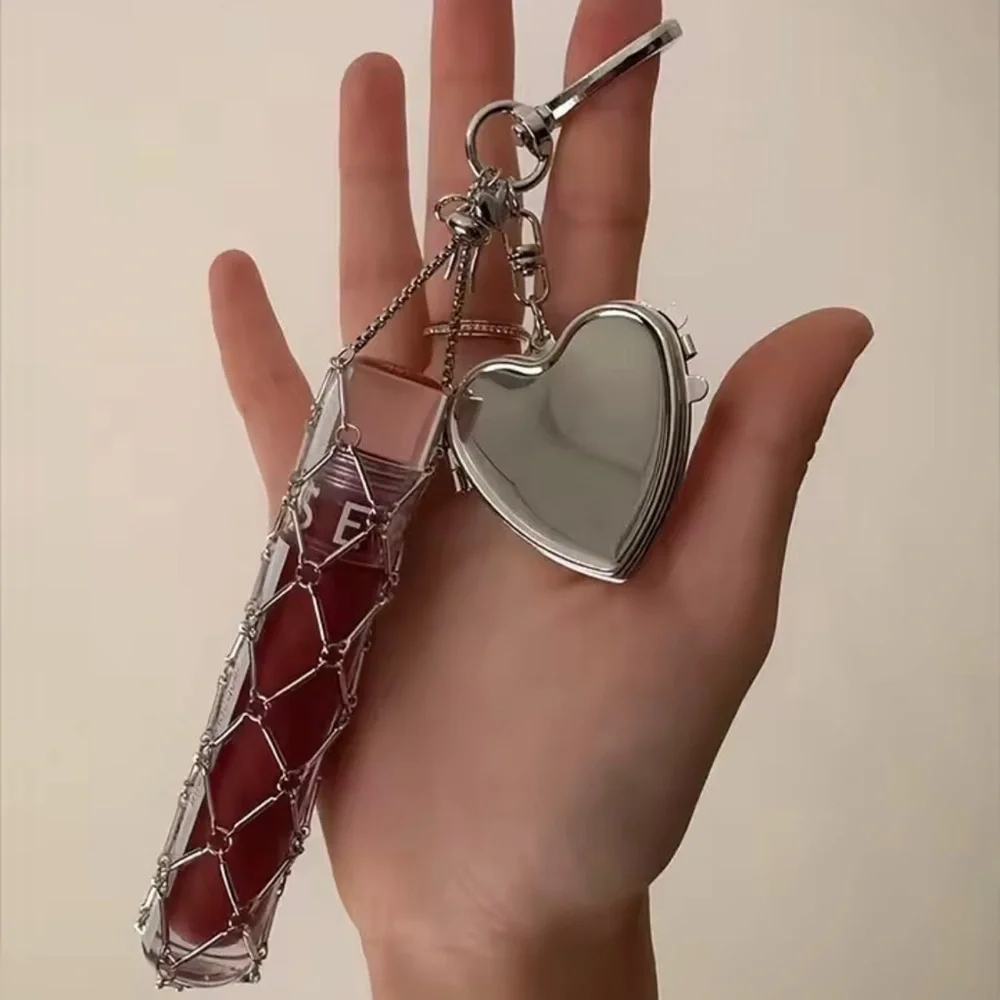 Zara Silver Heart Mirror & Lipstick Charm Keychain
